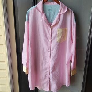 Yarn & Sea Women's Striped Notch Collar Nightshirt Size Large Long Sleeve